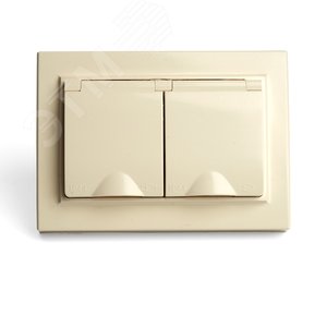 Розетка двухместная с/з с крышкой, 250В, 16А серия Эрна, слоновая кость Stekker