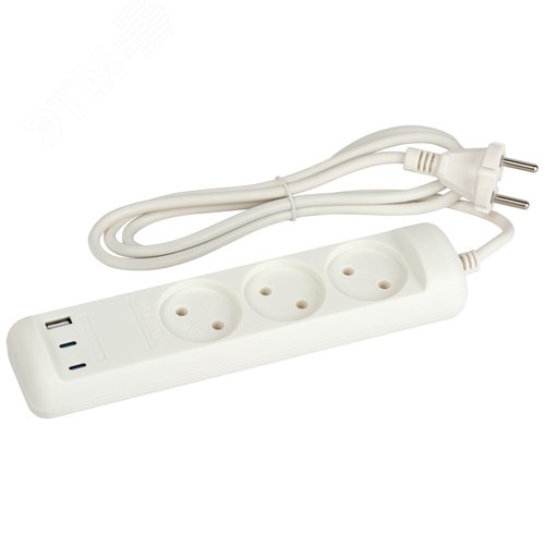 Удлинитель электрический U-3-1,5m-USB-W 3 розетки + 3xUSB A+C 1,5м 10А белый