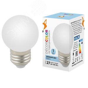 Лампа декоративная светодиодная LED-G45-1W/6000K/E27/FR/С Форма шар матовая, дневной свет 6000K Картон