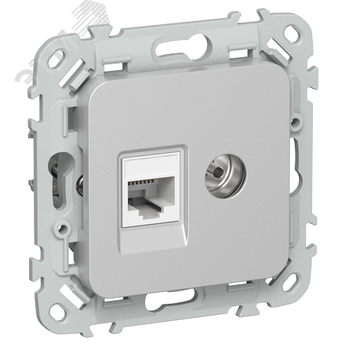 FLITE Розетка 2-местная RJ45/TV категория 5Е UTP РКТВ5е-2-0-ФлА алюминий IEK