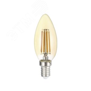 Лампа сетодиодная декоративная LED 6w E14 3000K свеча золотая филамент 230/50