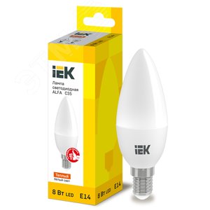 Лампа LED ALFA C35 свеча 8Вт 230В 3000К E14  IEK