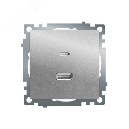 Розетка 2-местная USB+TypeC (механизм) 250В 3А max 20W серия Катрин серебро STEKKER
