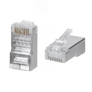 Коннектор RJ-45 под витую пару, категория 6/7, экранированный, универсальный (для одножильного и многожильного кабеля) для проводников с толщиной по изоляции до 1,05 мм