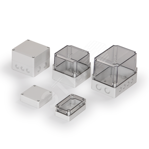 Cubo S 125X250X125 мм, 50 мм основание, метрические выбивные отверстие, серая крышка, PC, IP 66/67