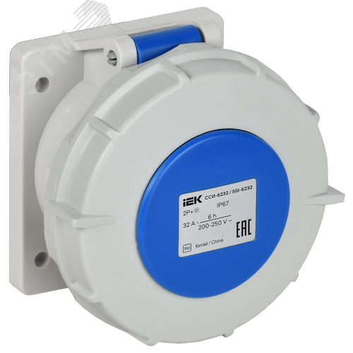 Розетка встраиваемая прямаяССИ-6232 32А-6ч 220В 2P+PE IP67 IEK