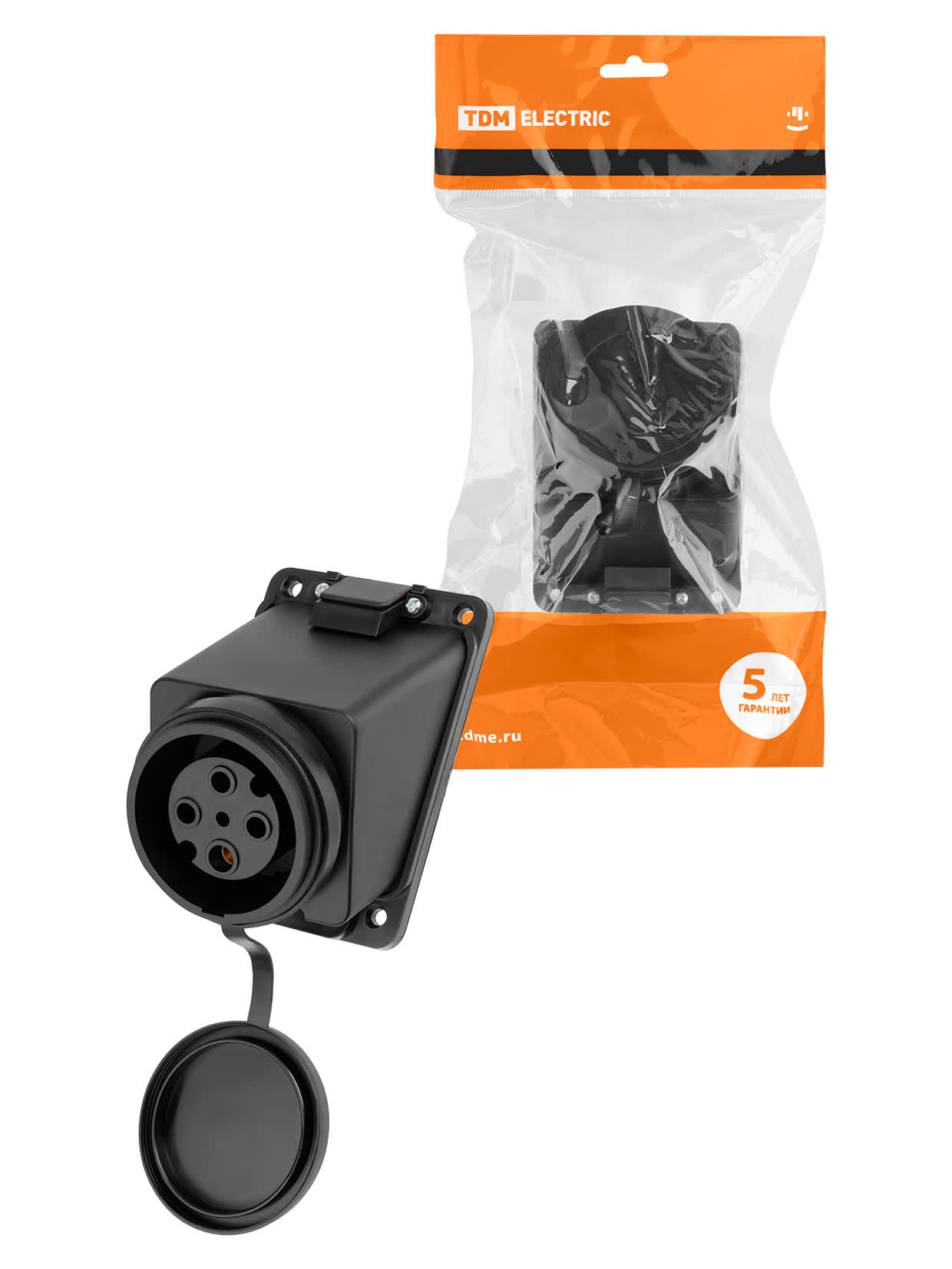 Розетка настенная с загл. наклон. каучук 3Р+РЕ 32А 380В IP44 TDM