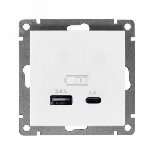 Розетка USB Афина A+С 2.4/4А механизм  с/у, белая (еврослот)