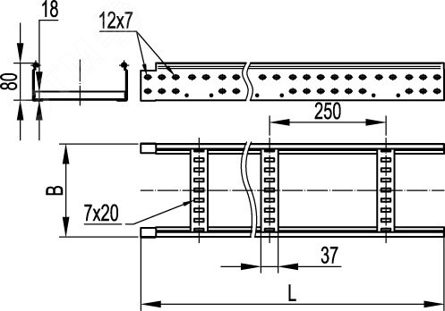 Лоток лестничный 80х500х3000 горячеоцинкованный Плюс
