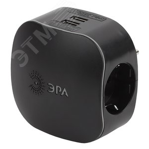 Тройник 3гнезда 220V + 2xUSB 2100mA , c заземлением, со шторками (черный) SP-3e-USB-BLACK