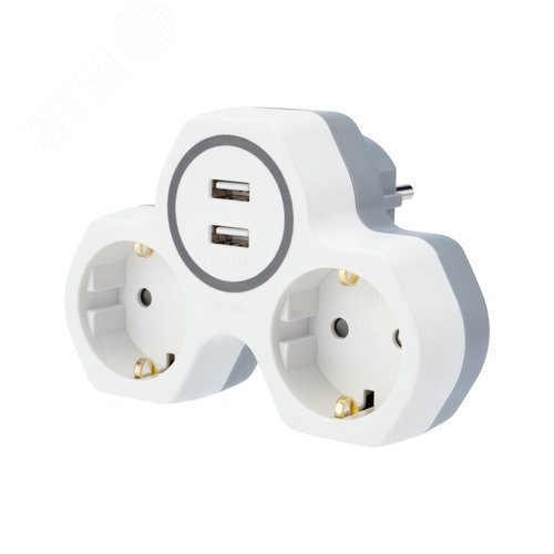 Разветвитель двойник 16 А с заземлением 2 USB порта 2,4 А белый
