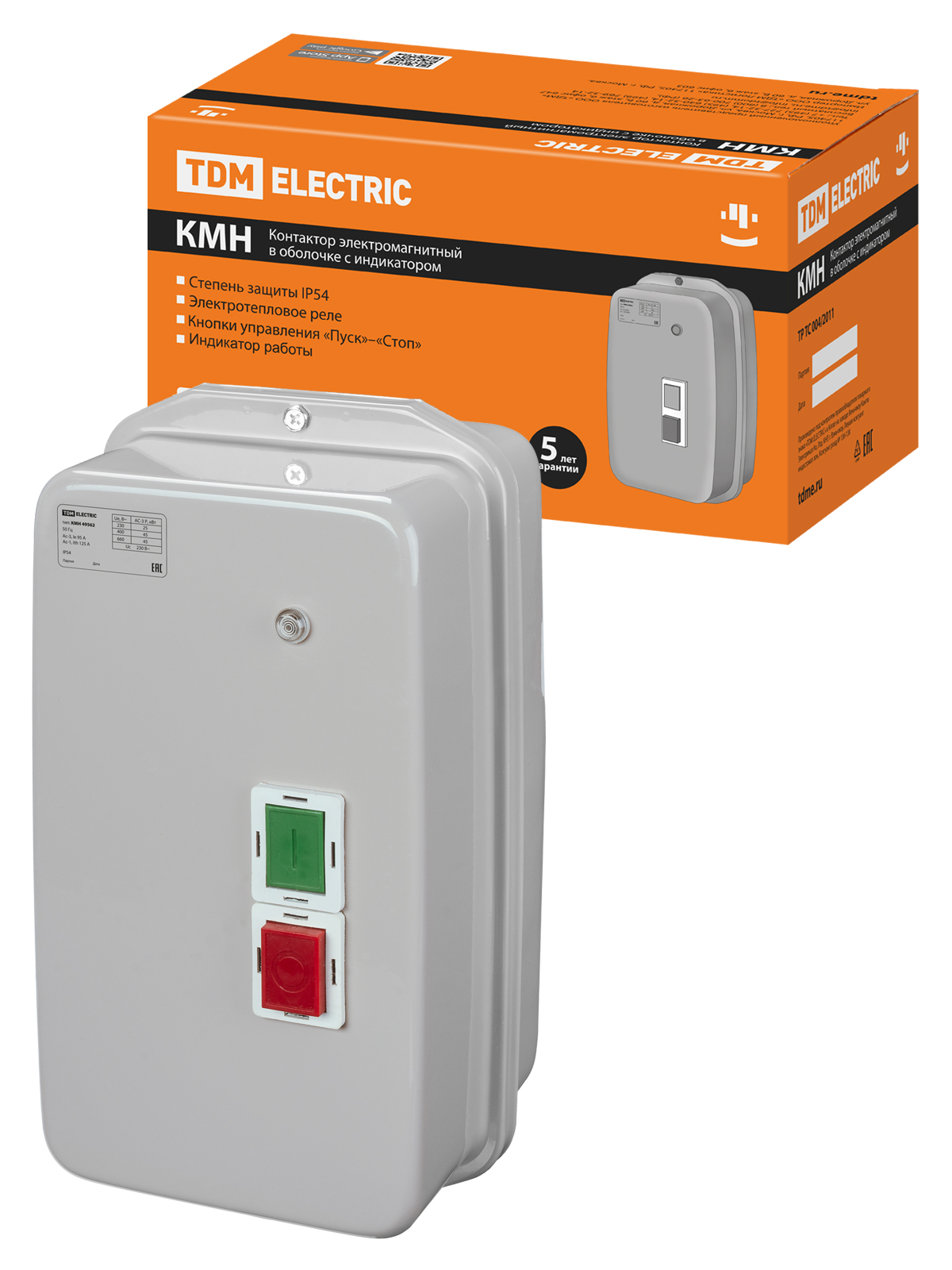 Контактор КМН49562 95А в оболочке с индикатором Ue=220В/АС3 IP54 TDM