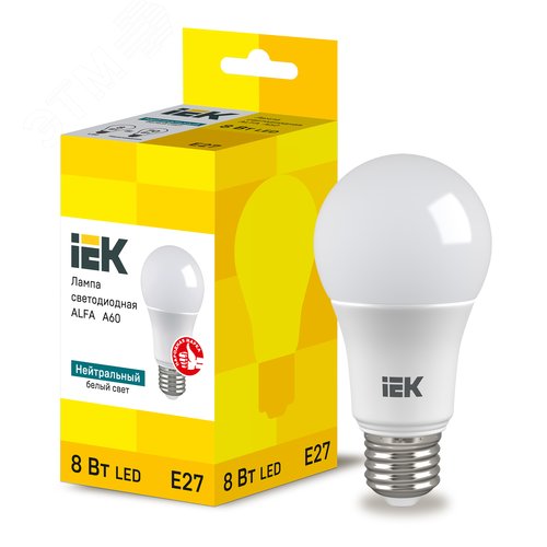 Лампа LED ALFA A60 груша 8Вт 230В 4000К E27 6шт IEK