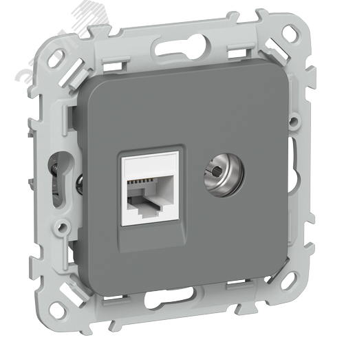 FLITE Розетка 2-местная RJ45/TV категория 5Е UTP РКТВ5е-2-0-ФлМА мокрый асфальт IEK
