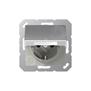 Розетка SCHUKO одинарная, с заземлением, с крышкой, без шторок, 16A, 250В  (механизм + накладка, без рамки). Серия- Eco Profi. Материал- термопласт. Цвет- алюминий (крашеный).