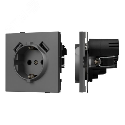 Механизм розетки с USB зарядкой SCT-TENDO-MUAA-SFPL-GR 230V, 16A, Серый, 1 пост
