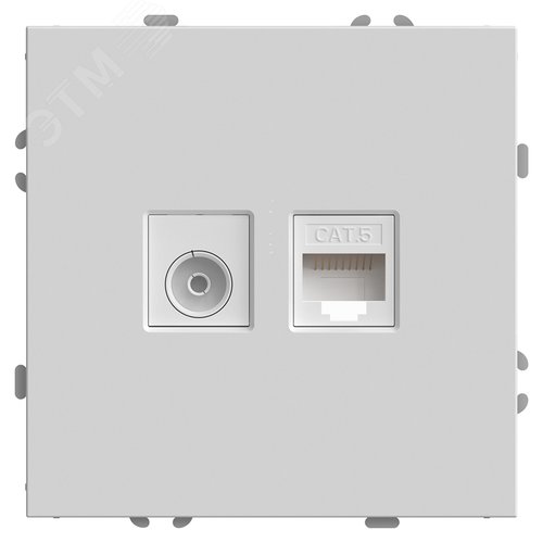Розетка TV + компьютерная RJ-45 (механизм), серия Эмили, белый фарфор, soft touch