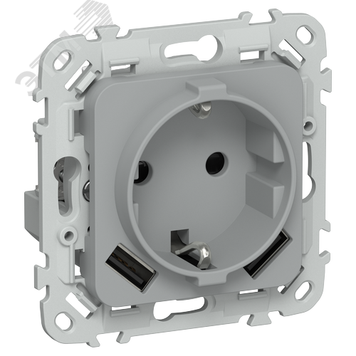 FLITE Розетка 1-местная с заземлением с защитными шторками 16А с USB A+A 3,1А безвинтовое крепление РСЮша11-1-ФлС серый IEK
