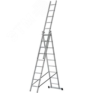 Лестница трехсекционная алюминиевая, 3x9 ступеней, H=257/426/591 см, вес 11.18 кг