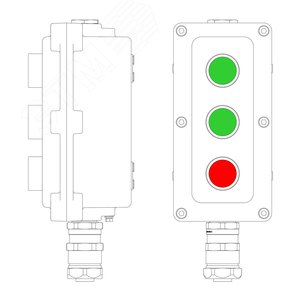 Пост управления взрывонепроницаемый из алюминия LCSD-03-B-MB-P1G(11)x1-P1G(11)x1-P1R(11)x1-PBMB-ANP15BMB