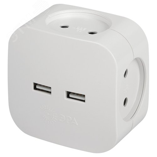 Разветвитель электрический SP-4-USB-W на 4 розетки + 2xUSB 2400mA, без заземл 10А (белый)