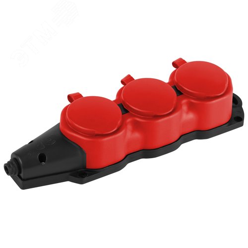 Колодка каучуковая с заземлением 3 розетки 16A IP44 красная KX-3e-RED-IP44