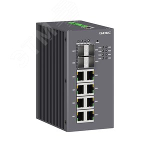 Промышленный управляемый коммутатор, с поддержкой PoE, 4х100Base-X, 1000Base-X, 10/100/1000Base-T(X) SFP слота, 8х10/100/1000Base-T(X) RJ45 PoE портов, 48В DC (18-57В DC), с резервированием