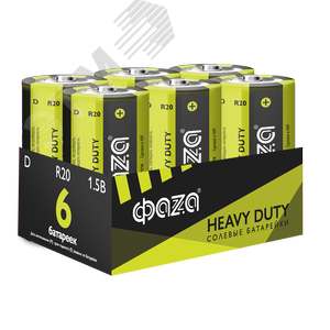 Элементы питания солевые  R20 (D) ФАZА Heavy Duty (6 шт. в упаковке)
