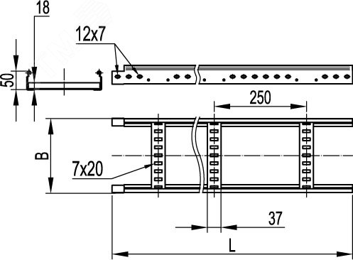 Лоток лестничный 50х400х3000мм горячеоцинкованный
