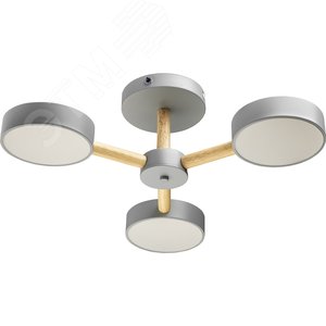 Люстра потолочная светодиодная диммируемая, SCANDIA, с ДУ, 3 режима, 520х520х170мм, 45Вт, 2700К/4200К/6400К, 17м, серый/дерево