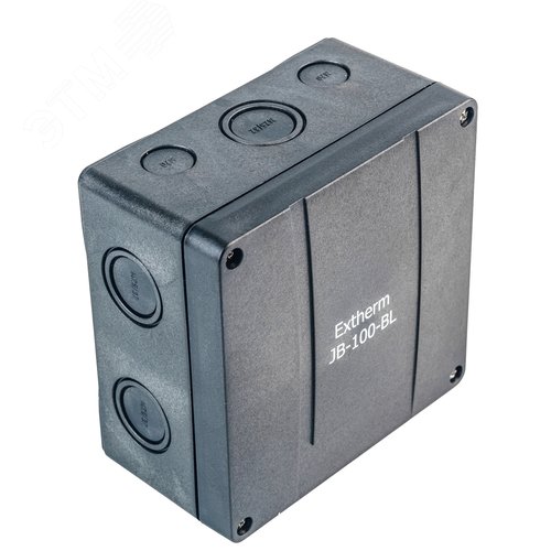 Коробка распределительная Extherm JB-100-BL       140*140*76 мм IP 66, черная, в комплекте с        клеммным рядом 10х10 кв.мм., 76А