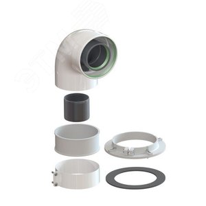 Отвод 90 град коаксиальный стартовый d 60/100 мм с хомутом, фланцем и втулкой