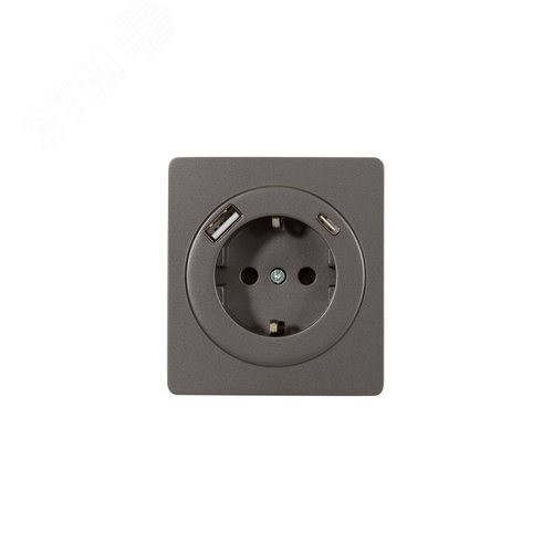 Розетка ROUND одинарная с/з скрытой установки з/ш 16А с USB A+C быстрой зарядки 5В/3А механизм титан
