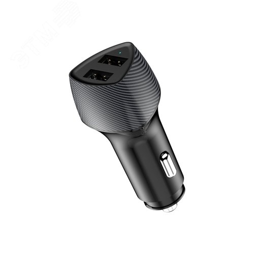 Устройство автомобильное зарядное c двумя портами (USB-A QC 3.0 + USB-A 3,1A) со световой индикацией, 18Вт, черное