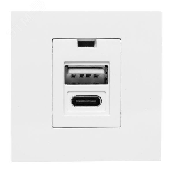 Розетка USB A+C, 2.1А, 2 гнезда, без индикатора, белая EKF