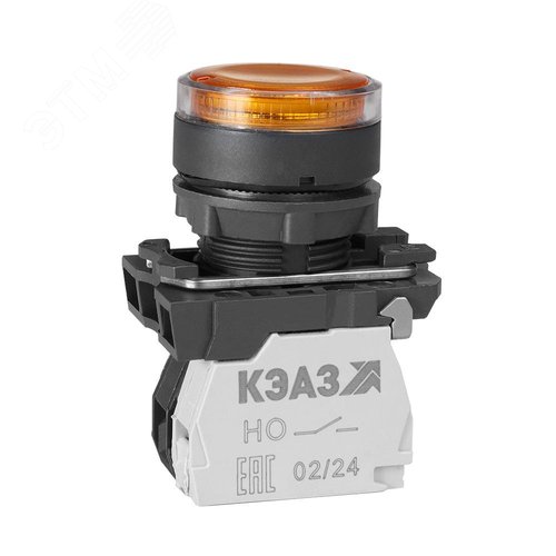 Кнопка КМЕ4510мЛ-220В-желтый-1но+0нз-цилиндр-индикатор-IP54-КЭАЗ