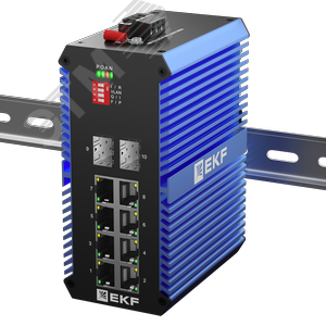 Коммутатор промышленный неуправляемый U-2GX/SFP-8GTP, 2 порта 1000Base-X SFP, 8 портов 10/100/1000Base-T(X) RJ45 c PoE, монтаж на динрейку TSX EKF