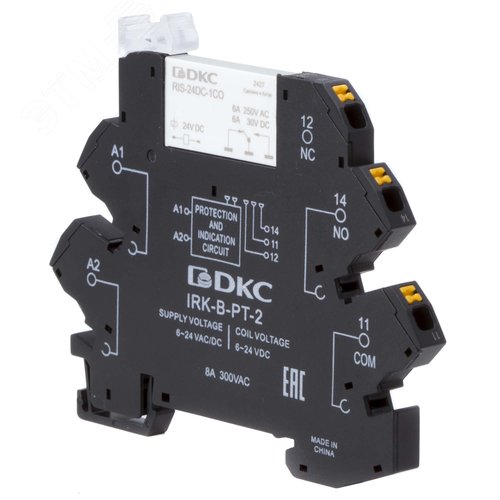 Реле интерфейсное, 1CO, ком. ток 6А, AgSnO?, напряжение 12V AC/DC, push-in клеммы.