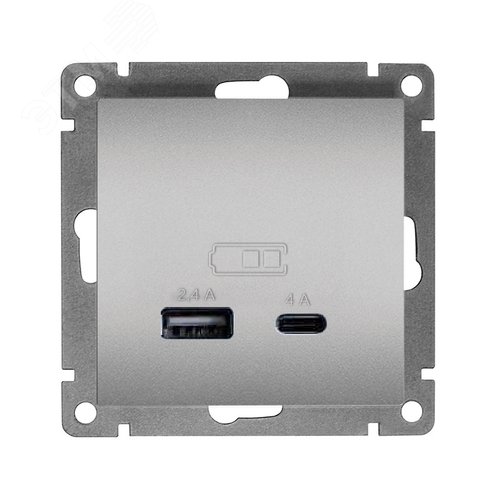 Розетка USB Афина A+С 2.4/4А, механизм  с/у, серебро (еврослот)