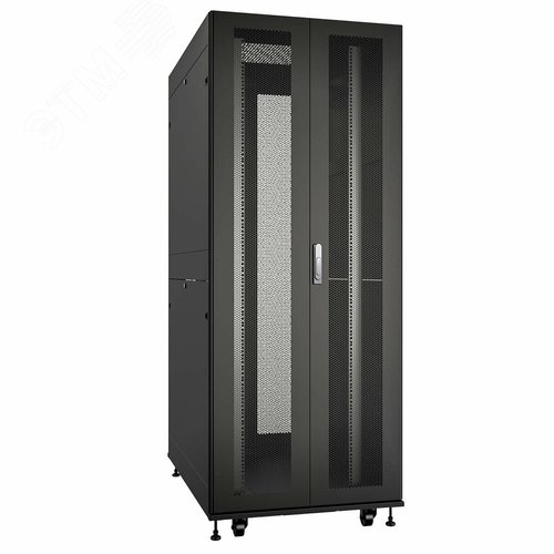 Шкаф серверный телекоммуникационный 19' напольный 42U 800x1200mm передняя и задняя двойные          перфорированные двери, ручки с замком, цвет черный(RAL 9004)