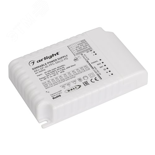 Блок питания ARJ-SP-60-PFC-DALI2-PD (60W, 9-71V, 0.35 -1.05A) (IP20 Пластик, 5 лет)