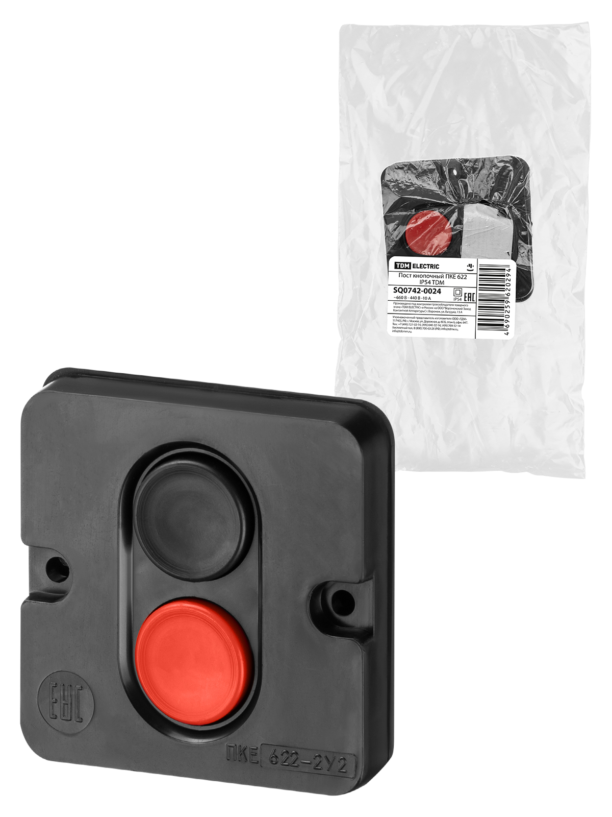 Пост кнопочный ПКЕ 622 У2, красная и черная кнопки, IP54 TDM