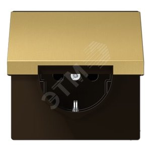 Штепсельная розетка SCHUKO одинарная, с заземлением, с откидной крышкой, 16A, 250В  (механизм + накладка, без рамки). Серия LS990  Материал- металл  Цвет- классическая латунь