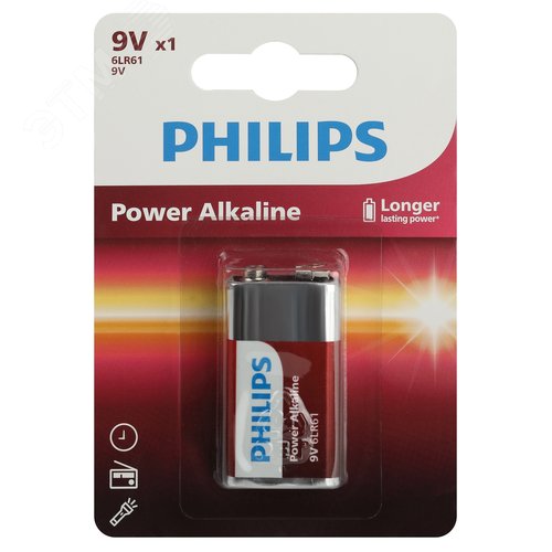 Элемент питания литиевый 6LR61P1B/51 крона алкалиновая 9V 1 шт. 6LR61/9V-1BL Power