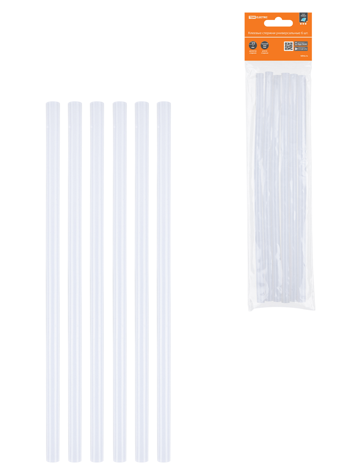 Клеевые стержни универсальные, 7 мм x 200 мм, 6 шт, "Алмаз" TDM