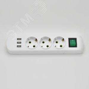 Колодка с/з 3 входа с выключателем c USB-разъемом