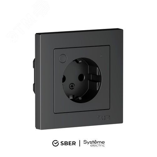 ATLASDESIGN SMART РОЗЕТКА с заземл., со шт., Zigbee, L+N, 16А, мех., КАРБОН