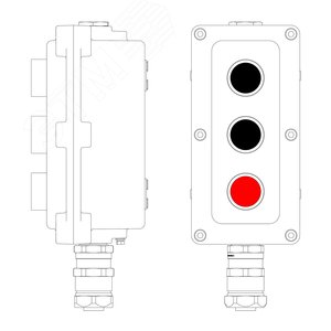 Взрывонепроницаемый пост управления из алюминия LCSD-03-B-MB-P1B(11)x1-P1B(11)x1-P1R(11)x1-PBMB-KAEPM2MHK-20