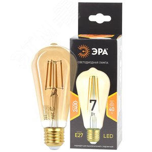 Лампа светодиодная декоративная LED 7 Вт 910Лм 2400К груша, филамент золотистый теплый E27 230В F-LED ST64-7W-824-E27 gold