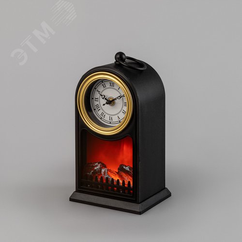 Камин светодиодный Старинные часы с эффектом живого огня 14,7x11,7x25 см, черный, батарейки 2хС (не в комплекте) USB